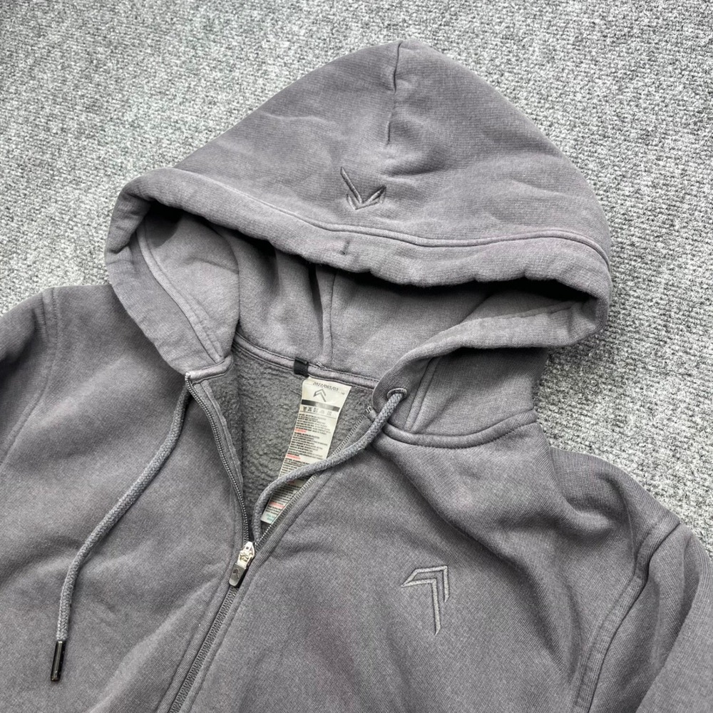 Oner Active Cropped Full Zip Gym Athleisure Gray Hoodie